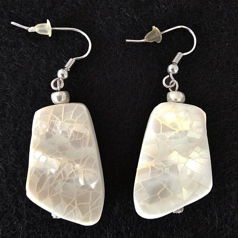 Mother of Pearl Cracked Mosiac Dangle Wavy Earrings